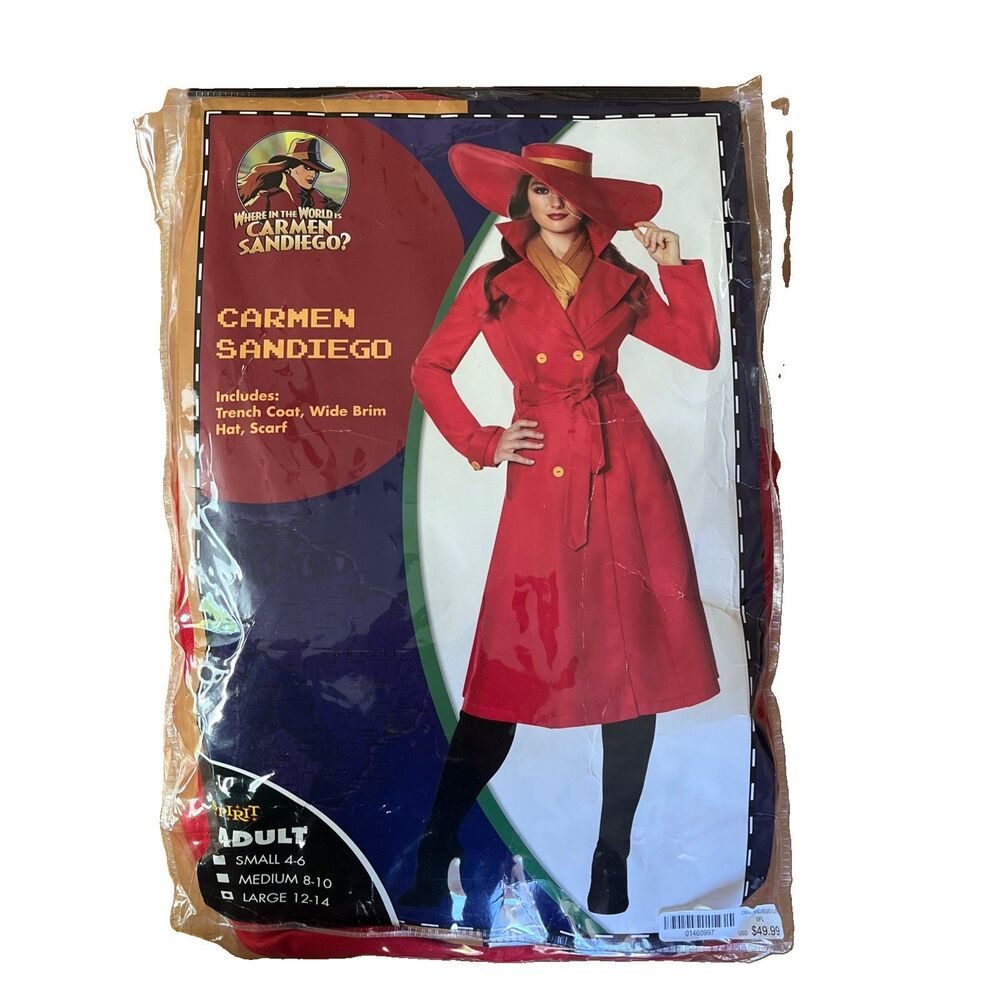 Spirit Halloween Carmen Sandiego Costume Adult Large Red Jacket Hat Gloves Women